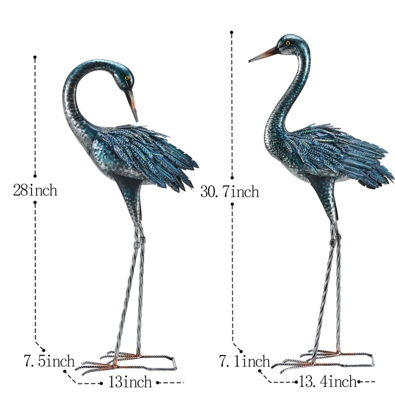 Kircust Garden Crane Statue for Outdoor, Blue Heron Decoy Garden Sculptures and Statues, Metal Bird Yard Art for Lawn Patio Decor, Set of 2 - Image 3